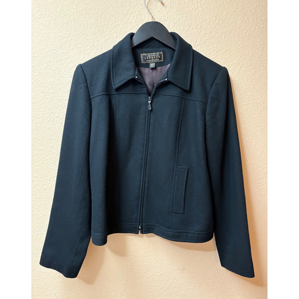 Vintage Compagnie Internationale Express Black 100% Wool Zip Up Jacket Size 5/6